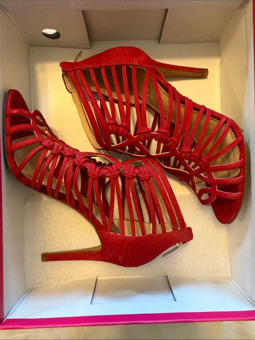 Vince Camuto Red Strappy Cage High Heel Sandals